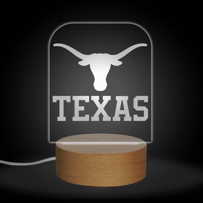 Rico Industries NCAA Texas Longhorns Team Logo LED Desk Light Up Sign, 7 Color Changing LED Night Light, Wood Base with USB Cord Included, Ideal for Home and Desktop Decoration