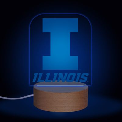 Rico Industries NCAA Illinois Fighting Illini Team Logo LED Desk Light Up Sign, 7 Color Changing LED Night Light, Wood Base with USB Cord Included, Ideal for Home and Desktop Decoration