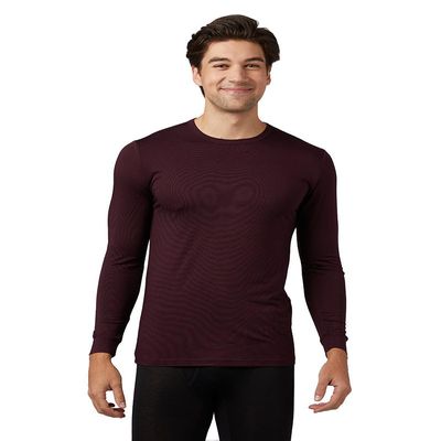 32 Degrees Men's Lightweight Baselayer Crew Top | Form Fitting | Long Sleeve| 4-Way Stretch | Thermal, Burgundy, Large