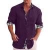 ZYXTIM Men's Cotton Linen Long Sleeve Shirt Cuban Guayabera Beach Shirts Classic Chambray Shirt Relax Fit Oxford Dress Shirts view 1