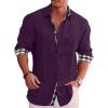 ZYXTIM Men's Cotton Linen Long Sleeve Shirt Cuban Guayabera Beach Shirts Classic Chambray Shirt Relax Fit Oxford Dress Shirts view 2