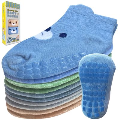 (5 Pairs) Toddler Socks with Grippers - Non Slip Baby Socks 6-12 12-24 Months 2t-3t 4t-5t Anti Slip Ankle Grip Cotton Boy Girl Infant Kid Child 3 Year Old White Grippy Calcetines Antideslizantes Bebe