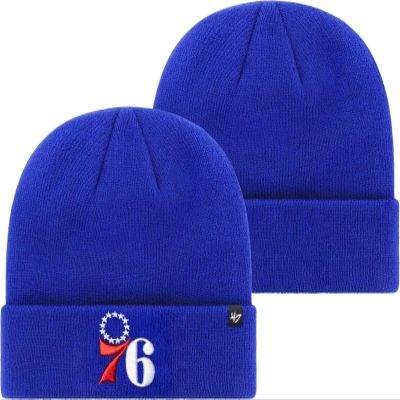 47 NBA Unisex-Adult Primary Logo Cuffed Knit Primary Logo Team Color Beanie Hat Cold Weather Hat, One Size (Philadelphia 76ers Blue Alternate)