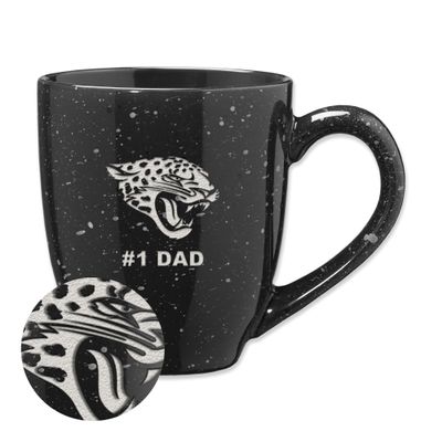 Rico Industries NFL Football Jacksonville Jaguars #1Dad 16 oz Team Color Laser Engraved Speckled Ceramic Coffee Mug