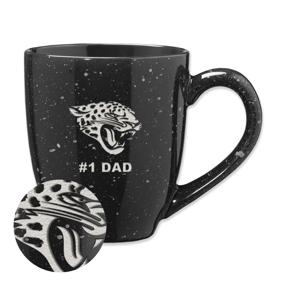 Rico Industries NFL Football Jacksonville Jaguars #1Dad 16 oz Team Color Laser Engraved Speckled Ceramic Coffee Mug