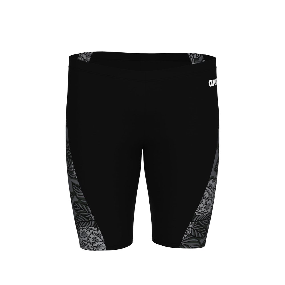 ARENA Men's Swim Jammer Hydrangea Bouquet Team Print MaxLife Athletic Swimwear Training Swimsuit Sports Bathing Suit, Black/Team Black, US Size 38