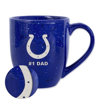 Rico Industries NFL Football Indianapolis Colts #1Dad 16 oz Team Color Laser Engraved Speckled Ceramic Coffee Mug