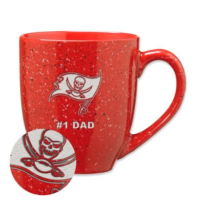 Rico Industries NFL Football Tampa Bay Buccaneers #1Dad 16 oz Team Color Laser Engraved Speckled Ceramic Coffee Mug