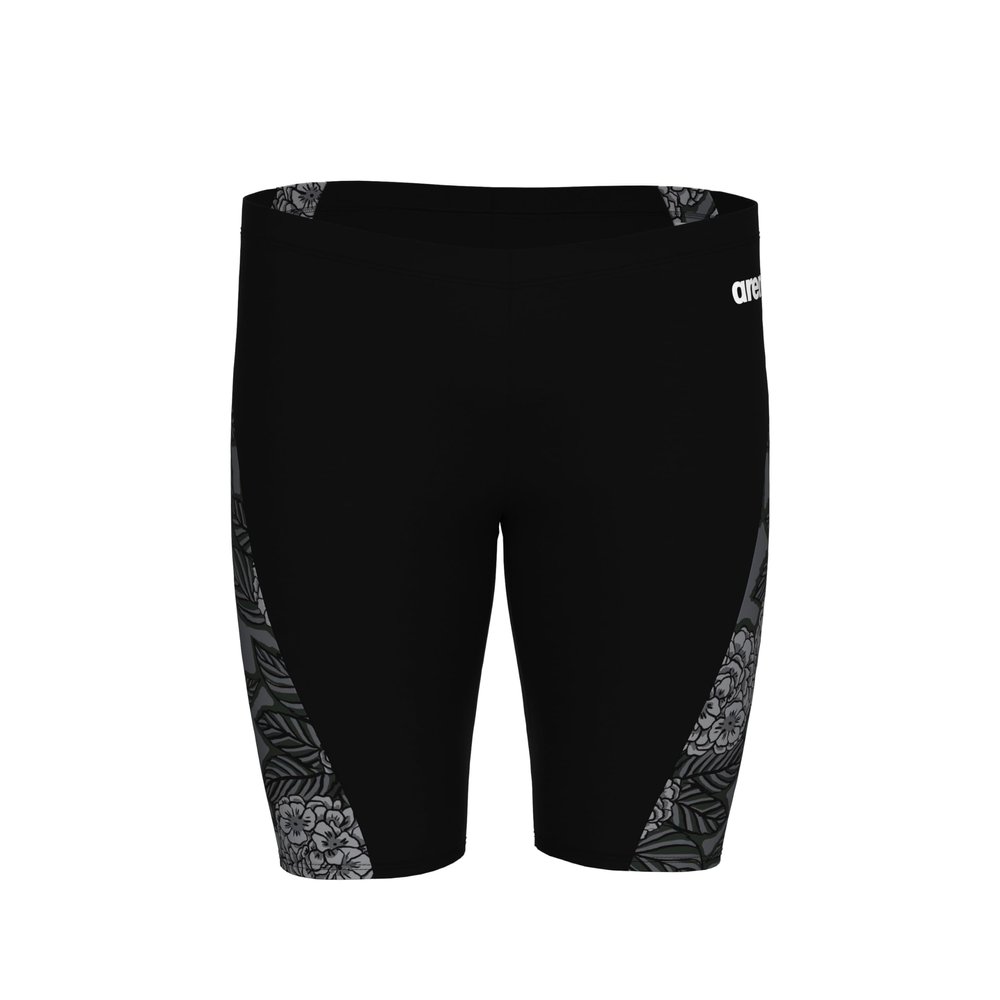 ARENA Men's Swim Jammer Hydrangea Bouquet Team Print MaxLife Athletic Swimwear Training Swimsuit Sports Bathing Suit, Black/Team Black, US Size 42