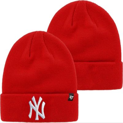 47 MLB Unisex-Adult Primary Logo Cuffed Knit Primary Logo Alternate Beanie Hat Cold Weather Hat, One Size (New York Yankees Red)