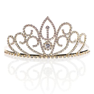 Andersons Gold Odessa Rhinestone Tiara, 2 3/4 Inch Gold Metal Crown with Clear Faux Diamonds for Prom, Homecoming Queen, Wedding Bridal Party, Sweet 16, Quinceaera, Birthday, Pageant, Anniversary, Theater Costume Accessory