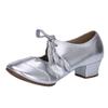 Women's Leather Tap Shoe Latin Dancing Shoes Mid Heel Character Ballroom Wedding Ballet Dance Shoe for Women (Silver, 7) view 1