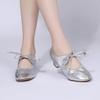 Women's Leather Tap Shoe Latin Dancing Shoes Mid Heel Character Ballroom Wedding Ballet Dance Shoe for Women (Silver, 7) view 2