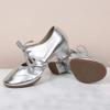 Women's Leather Tap Shoe Latin Dancing Shoes Mid Heel Character Ballroom Wedding Ballet Dance Shoe for Women (Silver, 7) view 3