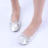 Adult Leather Ballet Shoes for Women Portable Foldable Dance Flat Shoes Women's Ballerina Slippers Formal (Silver, 7.5) view 2