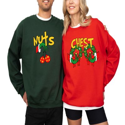 Christmas Sweatshirt, Christmas Couple sweatshirt, Chest Nuts Sweatshirts, Matching Christmas Sweatshirt Multicolor