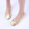 Adult Leather Ballet Shoes for Women Portable Foldable Dance Flat Shoes Women's Ballerina Slippers Formal (Gold, 9.5) view 3