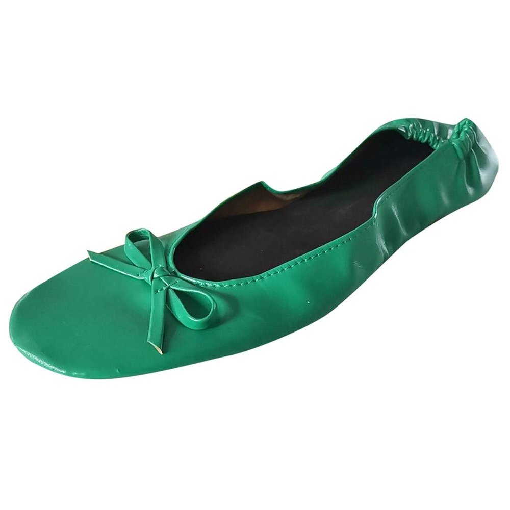 Adult Leather Ballet Shoes for Women Portable Foldable Dance Flat Shoes Women's Ballerina Slippers Formal (Green, 10.5)