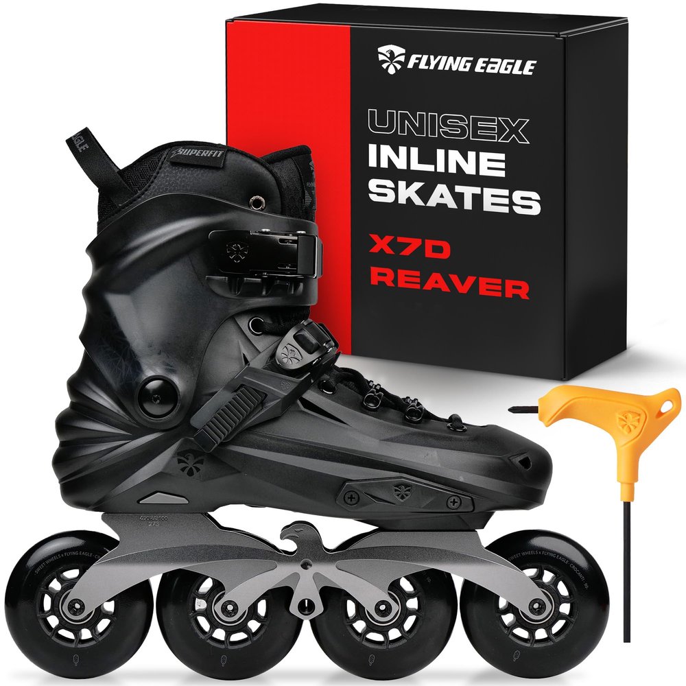 Flying Eagle X7D Reaver - Adult Inline Skates Men Urban, Inline Roller Skate Outdoor, Adults Roller Skates Men, Freeskates, Skater Shoes for Urban Skating - Black, Men's Size: 4 US / 36 EU