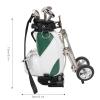Desktop Golf Pen Set, Mini Desktop Golf Souvenir Set 3 Ballpoint Pens and Mini Bag Zinc Alloy Golf Pen Holding Bag Golf Clubs a Miniature Golf Bag Pen Holder(Green White) view 2