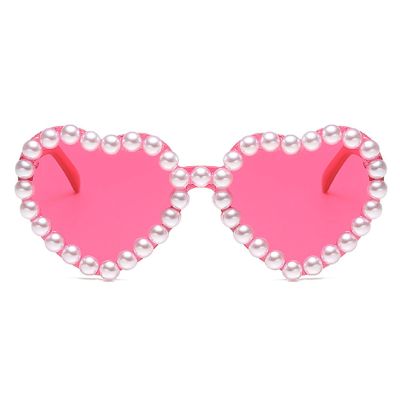Cute Heart Shaped Sunglasses for Women Retro Vintage Bling Pearl Sunglasses Rave Party Sun Glasses Wedding Decor (rose)