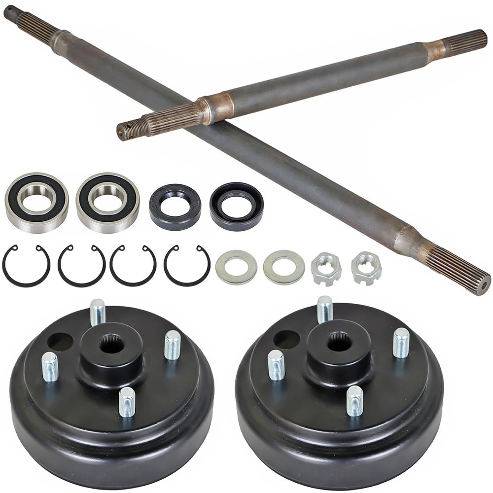 Golf Cart Rear Axle + Brake Hub Drum Assembly Kit 24 spline Replacement for EZGO Electric 1982+, Gas 2 Cycle 1982-1993