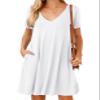 JollieLovin Women T Shirt Plus Size Summer Swing Dresses Short Sleeve V Neck Loose Casual Dress(1X,White) view 1