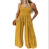 Dokotoo Womens Overalls Light Yellow Jumpsuits for Women Casual Loose Fit Solid Color Wide Leg One Piece Sleeveless Jumpsuit Long Pant Rompers with Pockets Medium