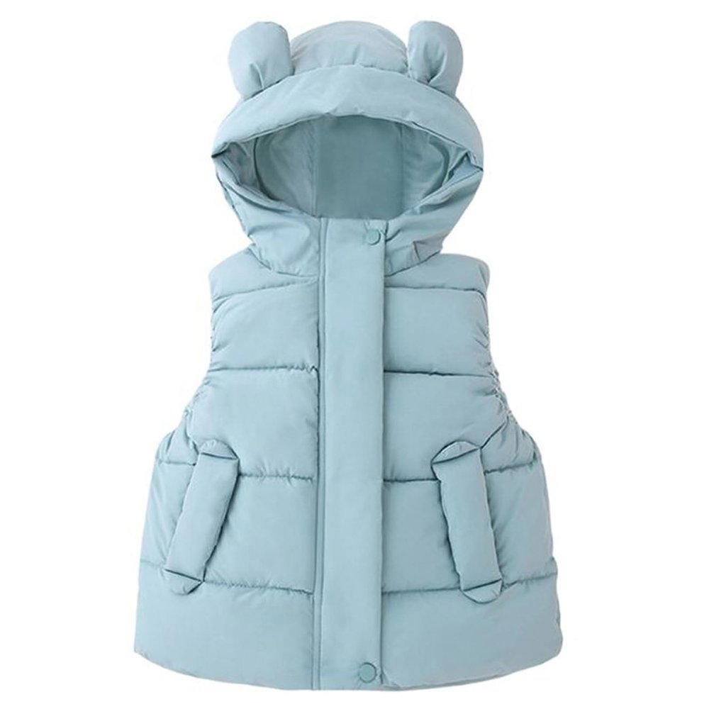 1-6T Todder Baby Girl Boy Ear Hooded Vest Jacket Coat Hoodie Waistcoat Warm Autumn Winter Outwear Zipper Pockets (Green,5-6 Years,5 Years,6 Years)