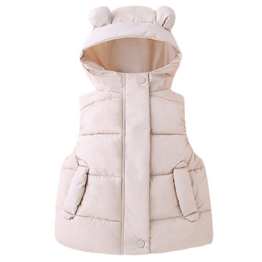 1-6T Todder Baby Girl Boy Ear Hooded Vest Jacket Coat Hoodie Waistcoat Warm Autumn Winter Outwear Zipper Pockets (White,18-24 Months,18 Months,24 Months)