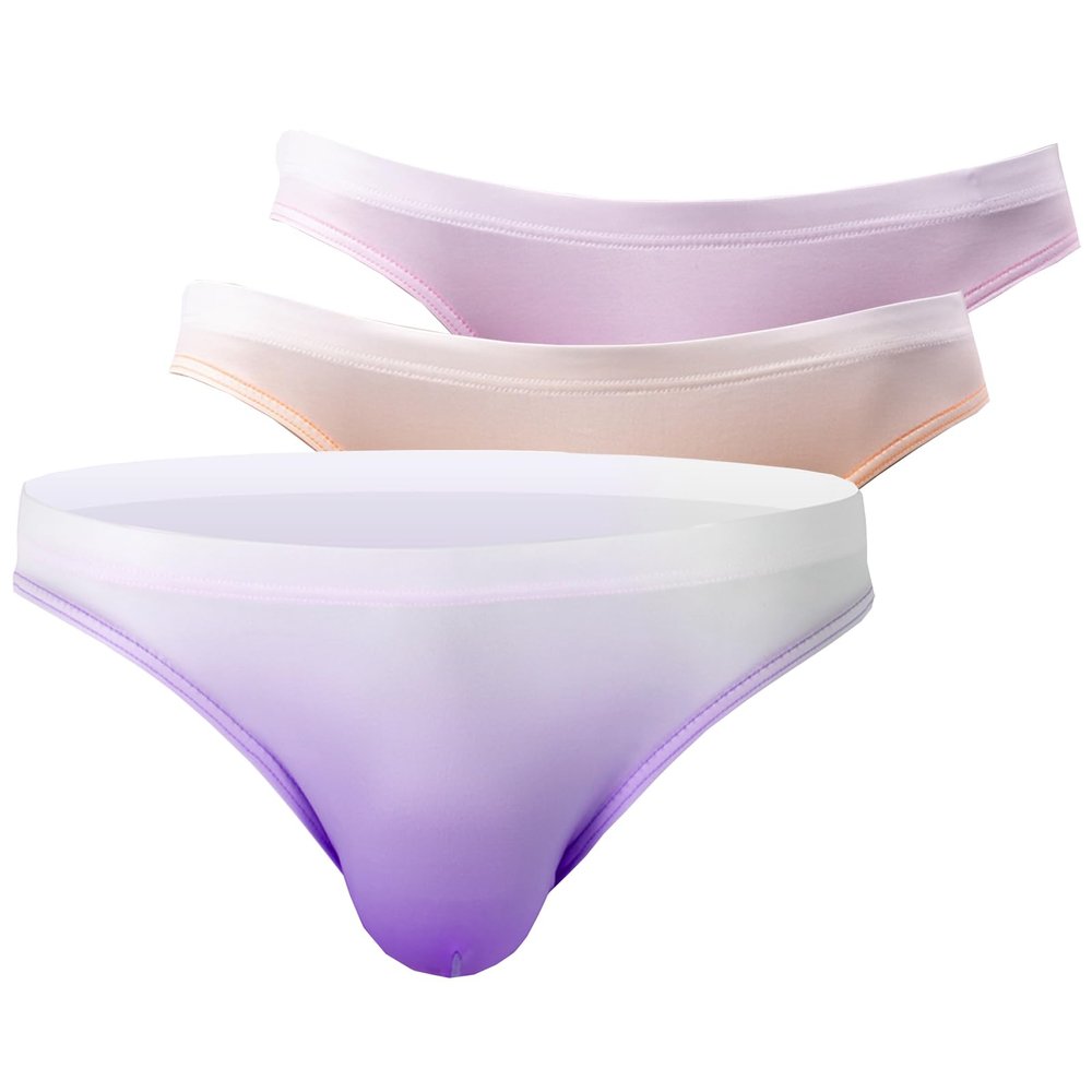 Yibstuy Men's Briefs Gradient Color Sexy Silk Low Rise Bikini Briefs Breathable Underwear Panties 2/3/6 Pack