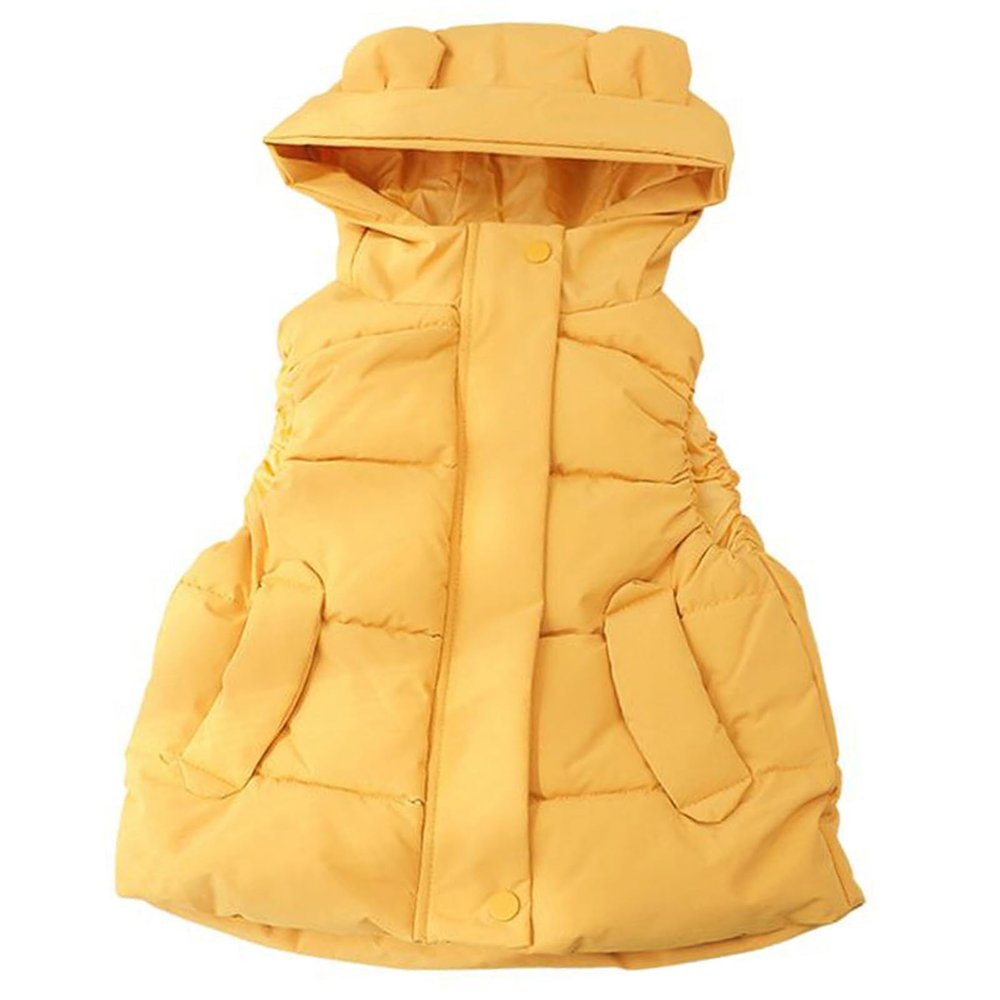 1-6T Todder Baby Girl Boy Ear Hooded Vest Jacket Coat Hoodie Waistcoat Warm Autumn Winter Outwear Zipper Pockets (Dark Yellow,5-6 Years,5 Years,6 Years)