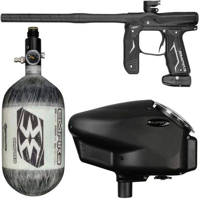 Empire Axe 2.0 Paintball Gun Package Kit w/Air Tank and Halo Too Loader (Dust Black/Dust Black)