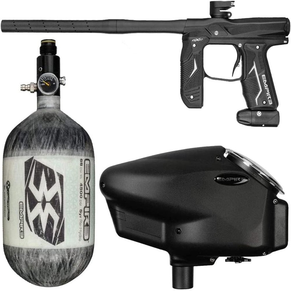 Empire Axe 2.0 Paintball Gun Package Kit w/Air Tank and Halo Too Loader (Dust Black/Dust Black)