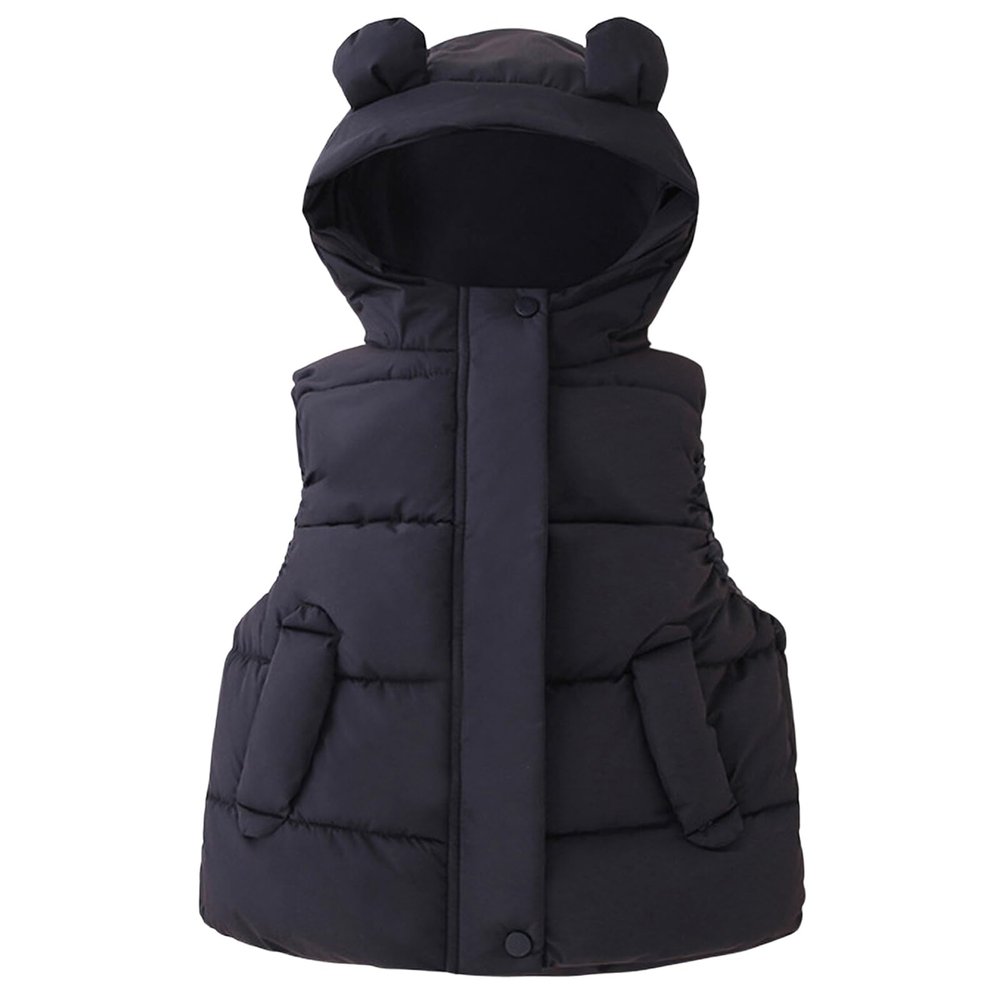 EISHOW 1-6T Todder Baby Girl Boy Ear Hooded Vest Jacket Coat Hoodie Waistcoat Warm Autumn Winter Outwear Zipper Pockets (Black,2-3 Years,2 Years,3 Years)