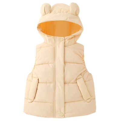 1-6T Todder Baby Girl Boy Ear Hooded Vest Jacket Coat Hoodie Waistcoat Warm Autumn Winter Outwear Zipper Pockets (Light Yellow,18-24 Months,18 Months,24 Months)
