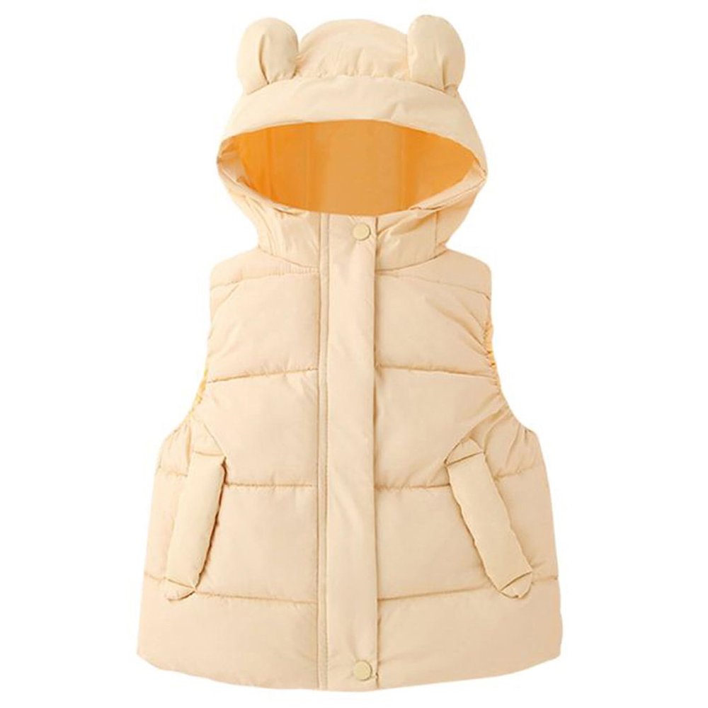 1-6T Todder Baby Girl Boy Ear Hooded Vest Jacket Coat Hoodie Waistcoat Warm Autumn Winter Outwear Zipper Pockets (Light Yellow,18-24 Months,18 Months,24 Months)
