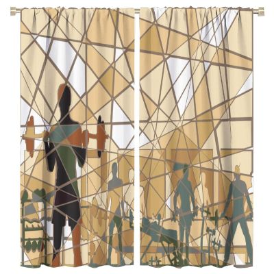 Fitness Blackout Window Curtain, Mosaic Design of People Exercising in A Gym Barbells Weightlift for Bedroom Living Room Darkening Window Drapes Drapes 2 Panels 63x72in