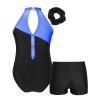 Linjinx Kids Girls Diamond Sleeveless Leotards with Athletic Shorts Sets 2Pcs Tracksuit Gymnastics Dance Outfits Black&Royal Blue H 12 Years view 2