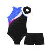 Linjinx Kids Girls Diamond Sleeveless Leotards with Athletic Shorts Sets 2Pcs Tracksuit Gymnastics Dance Outfits Black&Royal Blue H 12 Years view 3