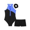 Linjinx Kids Girls Diamond Sleeveless Leotards with Athletic Shorts Sets 2Pcs Tracksuit Gymnastics Dance Outfits Black&Royal Blue H 12 Years view 4
