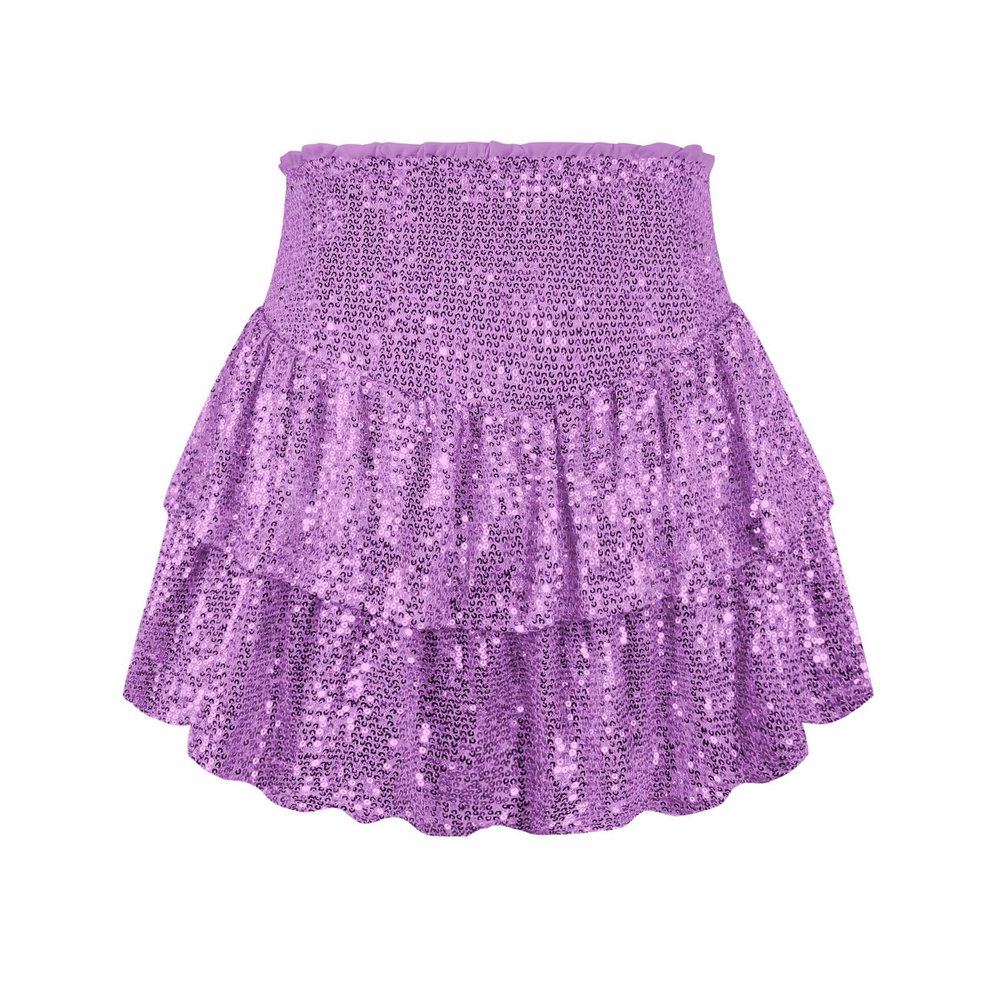 ebossy Women's Shinny Sequin Tiered Pleated Glitter Mini Skirt for Events and Holiday Parties (L, Purple)