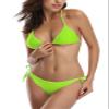 SHEKINI Women's Triangle Bikini Set Halter Sexy Bathing Suits String Low Waisted Two Piece Swimsuit (Medium, Fluorescence Green) view 4