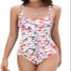 SHEKINI Women's Ruched Tummy Control Swimsuits Vintage Push Up One Piece Bathing Suit Padded Swimwear (Large/(US Large),Pink Flower) view 1