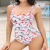 SHEKINI Women's Ruched Tummy Control Swimsuits Vintage Push Up One Piece Bathing Suit Padded Swimwear (Large/(US Large),Pink Flower) view 3