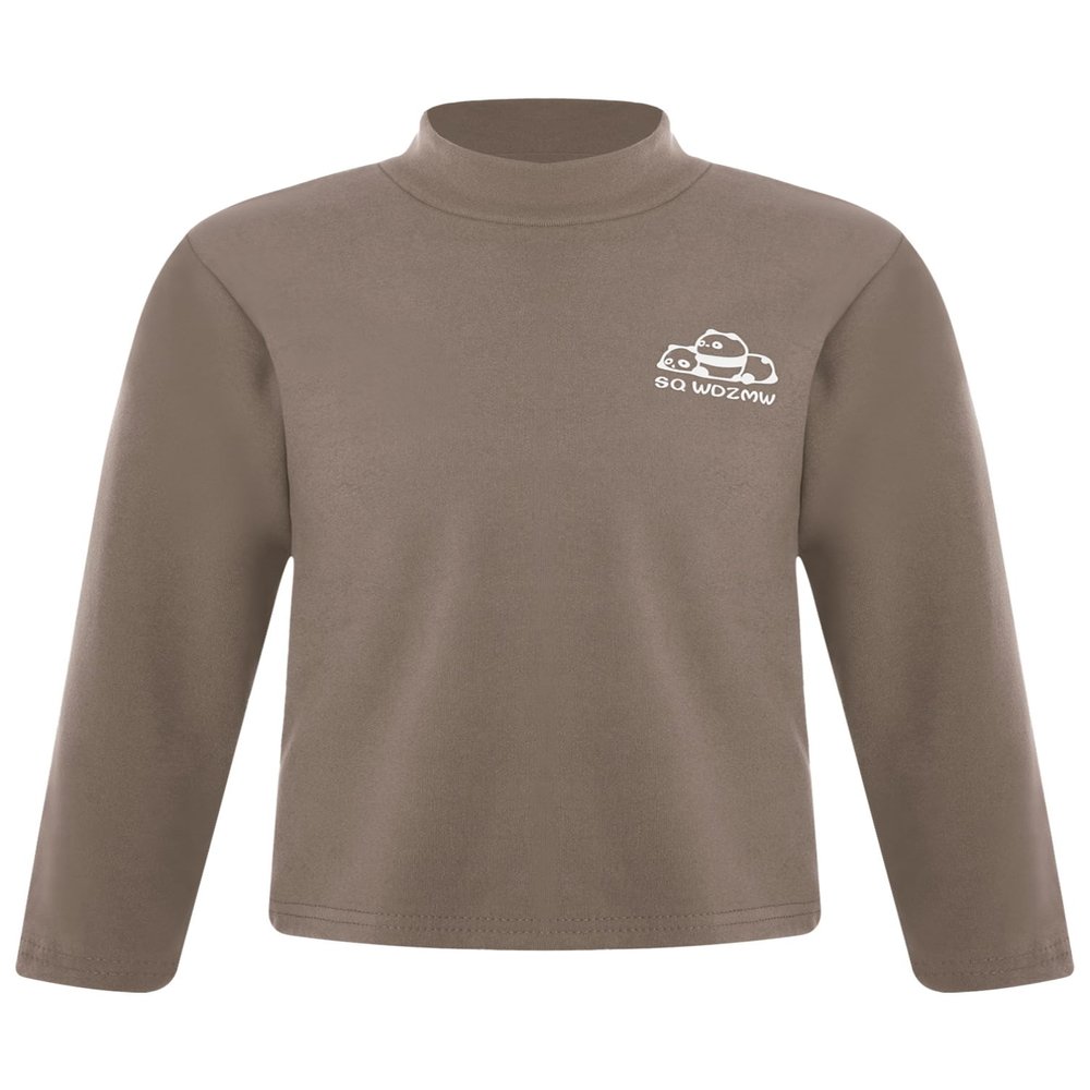 Yhong Kids Boys Girls Turtleneck Thermal Underwear Tops Basic Solid Color Long Sleeves Cotton T-Shirts Undershirts Cartoon Print Brown C 18-24 Months