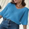 Dokotoo Women's Spring Fall Fashion 2026 V Neck 3/4 Short Sleeve Pullover Sweaters Loose Solid Color Jumper Knitted Casual Tunic Tops Blue Medium view 3