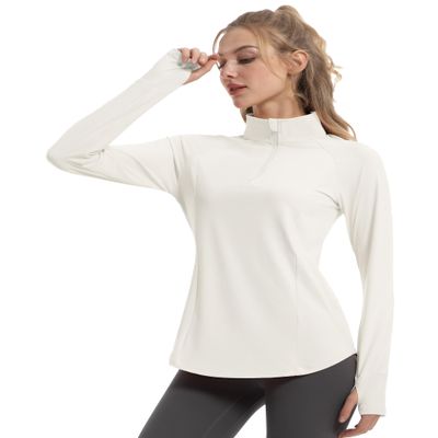 FKEEP Women's Sun Shirts Long Sleeve UPF 50+ UV Protection Top with Thumb Holes Quick Dry Lightweight for Golf Tennis Hiking (White, XS)