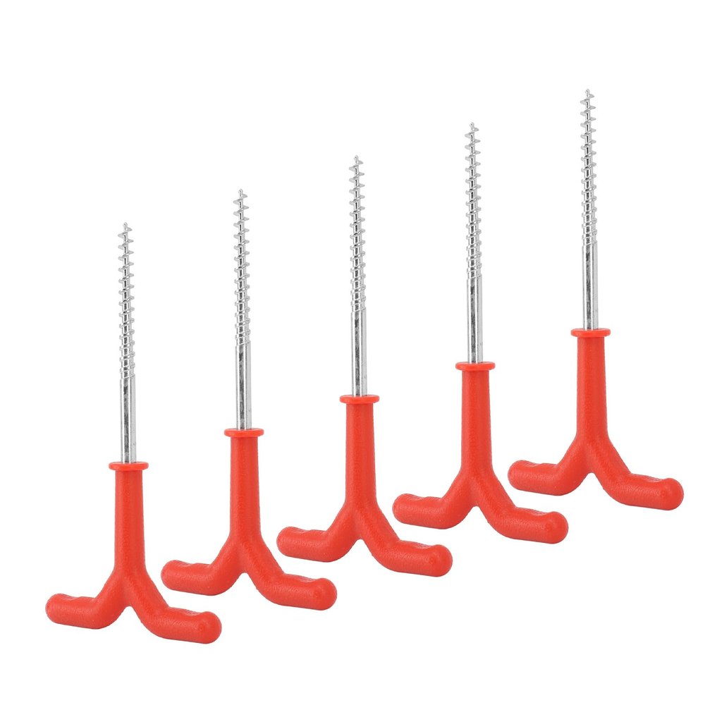 Pssopp 5Pcs Drillable Tent Stakes, 18.5cm Long ABS Iron Quick Tent Fixing Ice Peg for Outdoor Camping Tent (Red)