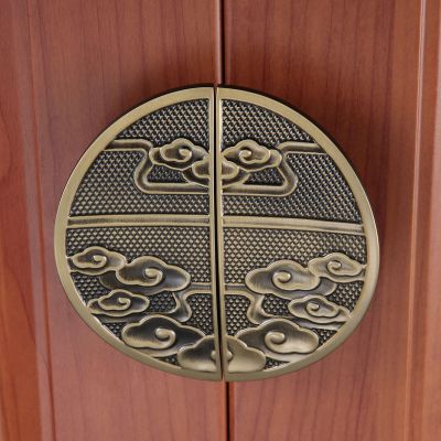 Southst 1Pair Old Solid Alloy Handle Semicircular Pull Chinese Cabinet 64mm Knob Gold/Silver/Black Vintage Round Drawer Handle - (Color: A)
